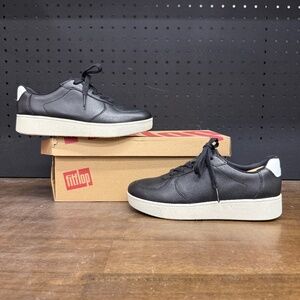 New W Box Womens Fitflop Rally Leather Panel Black White Leather Sneakers Size 5